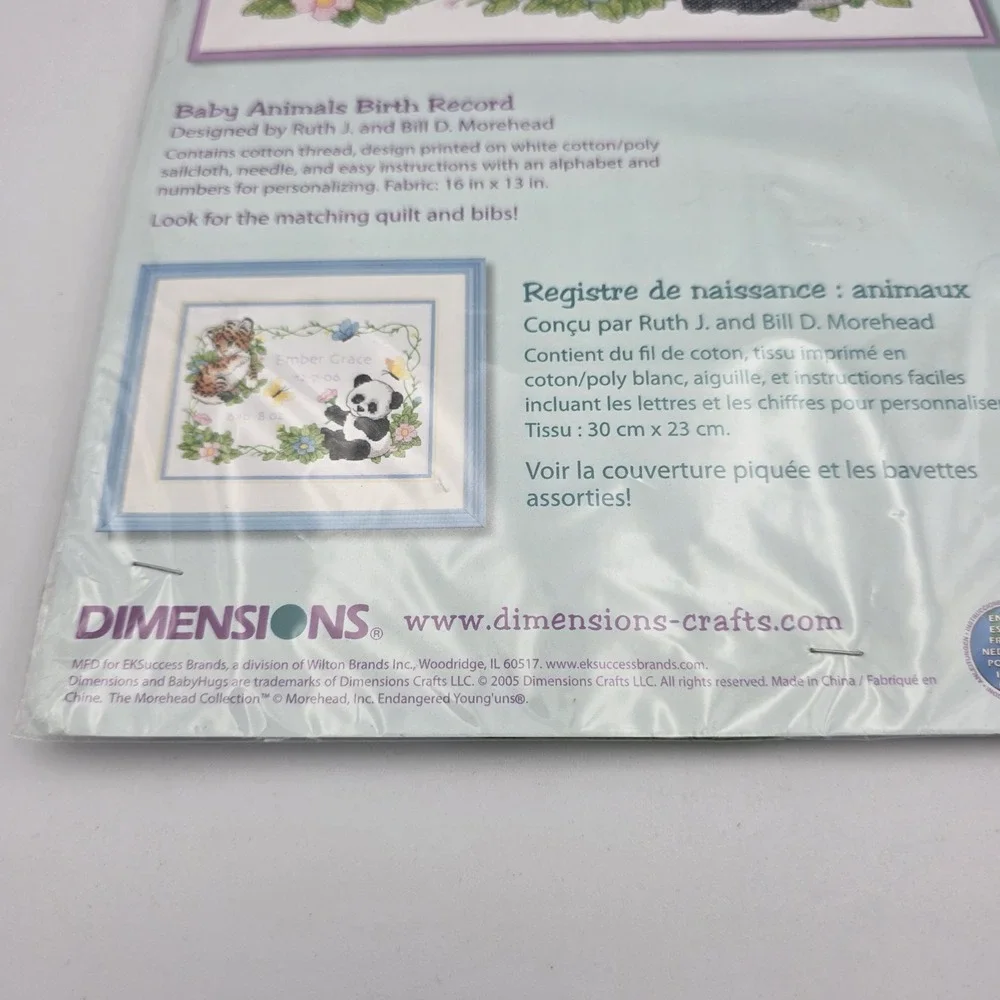 Dimensions Stamped Cross Stitch Kit 73065 Baby Animals Birth Record Personalized